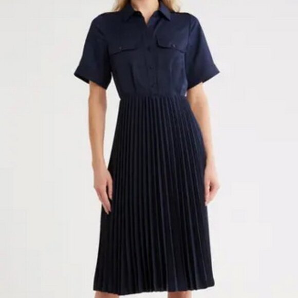 Jason Wu Navy Blue Accordion Pleat Midi Dress